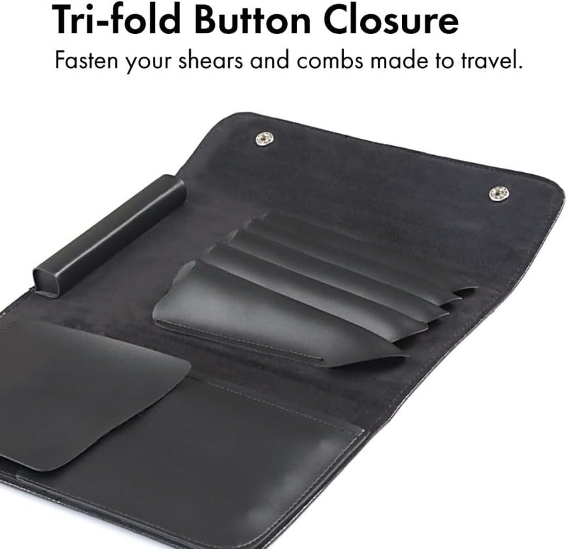 Tokko Katana Professional Shear Case – Black Textured Leatherette 5-Slot Holder for Hair Cutting Shears, Scissors & Combs – Snap Closure, Portable & Protective Folding Pouch for Stylists & Barbers - Image 5